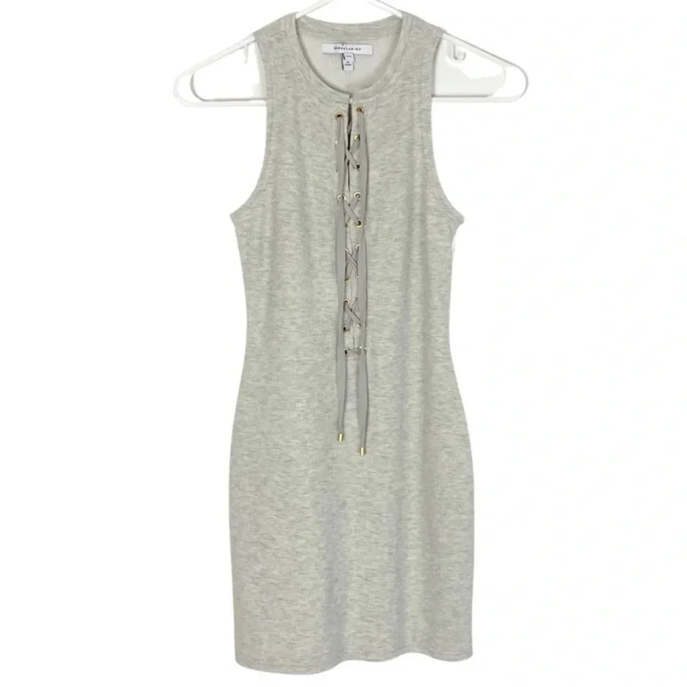 Derek Lam 10 Crosby Lace Up Tank Dress Womens Size XS Grey Melange Ribbed Knit